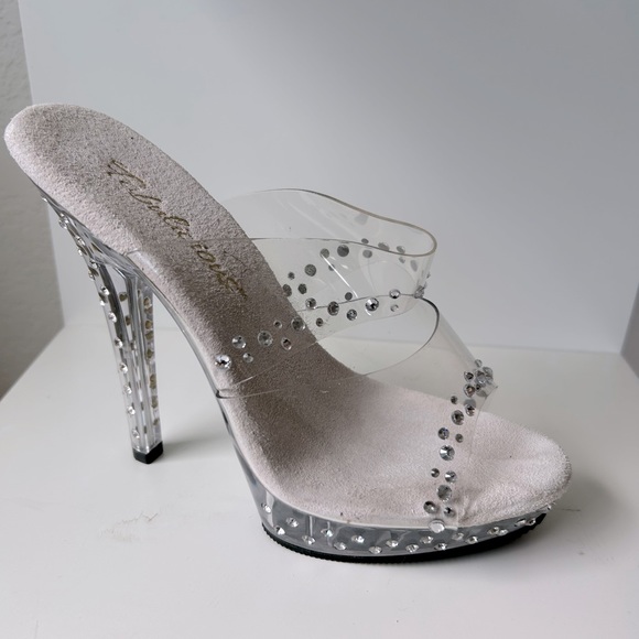 Clear Women’s Platform Rhinestone Heels - Picture 1 of 4